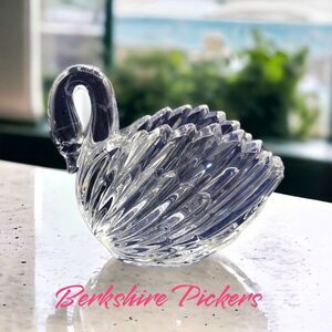Gloria Vanderbilt Crystal Glass Swan Candy Dish‎ Bowl Signed